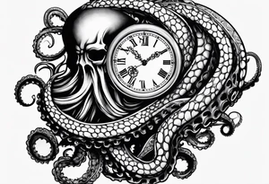 to be drawn in the arm, pocket watch wrapped under an aggressive octopus in side view tattoo idea