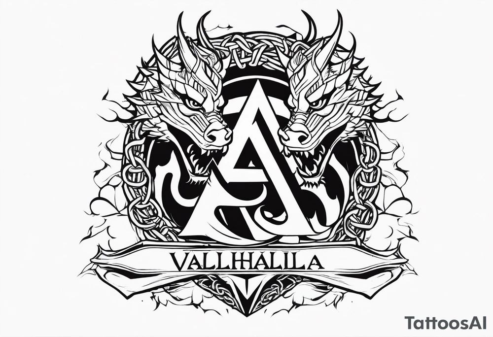 Valhalla sword shield dragon axe Valknut barbed wire chains fire tattoo idea Valhalla sword shield dragon axe Valknut barbed wire chains fire tattoo idea