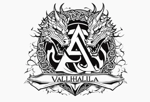 Valhalla sword shield dragon axe Valknut barbed wire chains fire tattoo idea