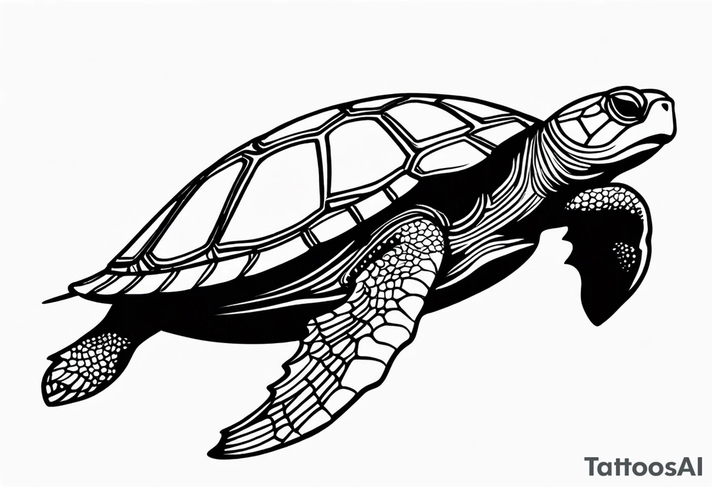 A serene turtle swimming underwater, detailed shell patterns visible, symbolizing patience and longevity.” tattoo idea