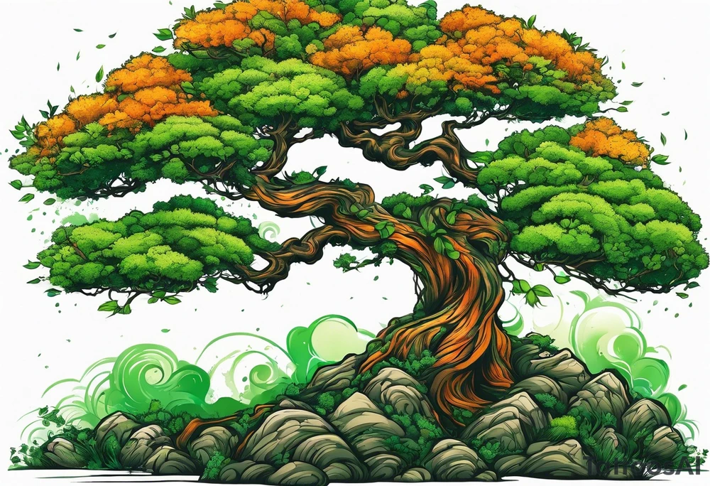 Action Tree Service using colors green and orange tattoo idea