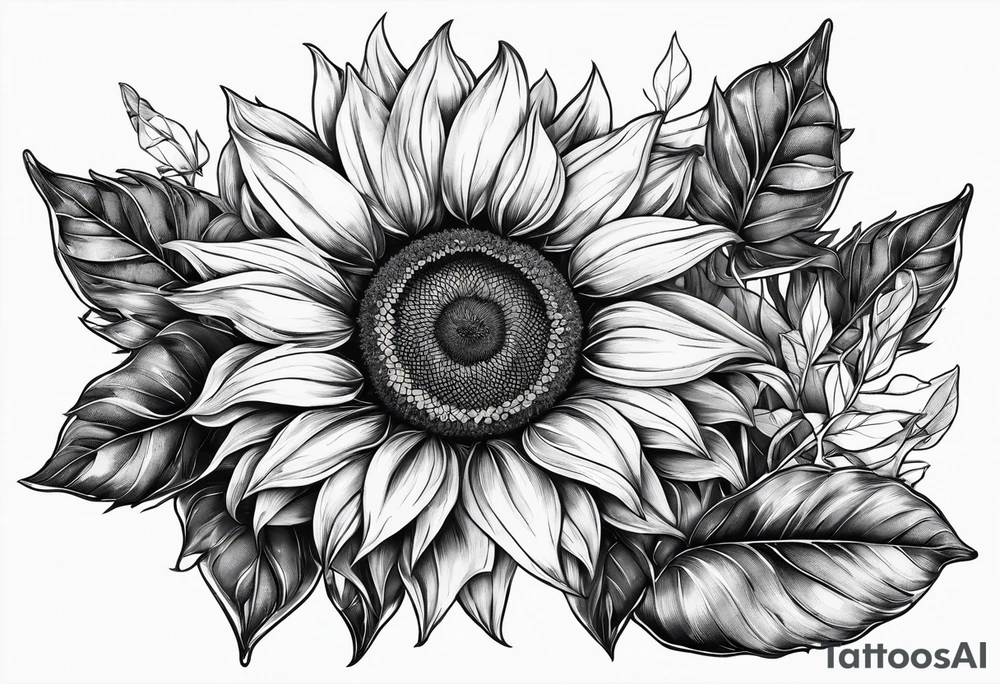 sunflower with leaves geometric tattoo idea
