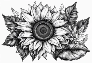 sunflower with leaves geometric tattoo idea