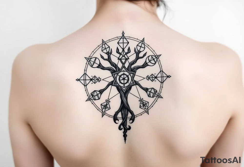 Sephiroth tree tattoo with sacred geometry and cosmic elements 10 Sephiroth Kabbala tattoo idea