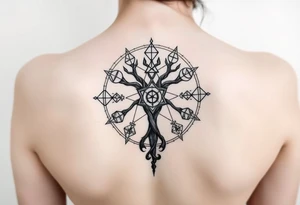 Sephiroth tree tattoo with sacred geometry and cosmic elements 10 Sephiroth Kabbala tattoo idea
