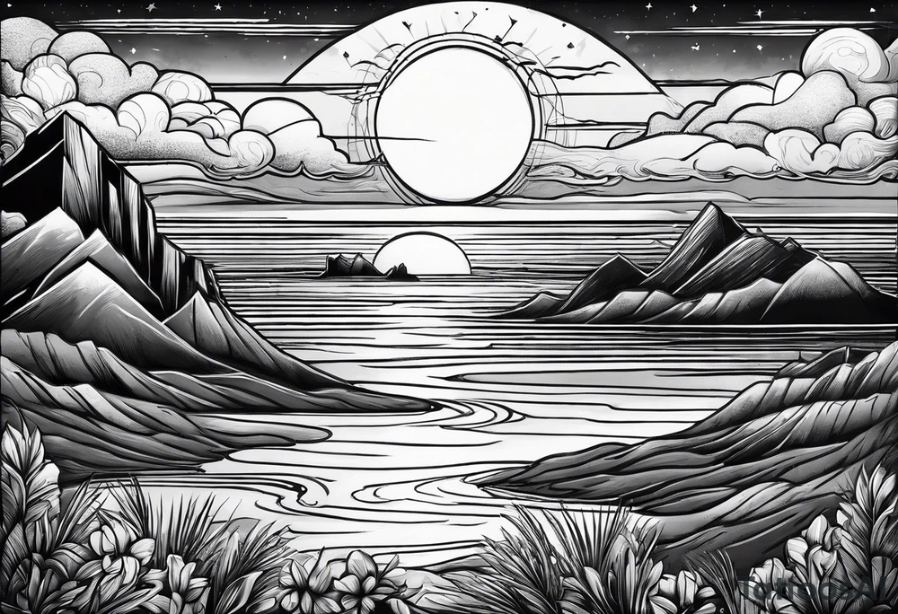 Sunset in the horizon tattoo idea
