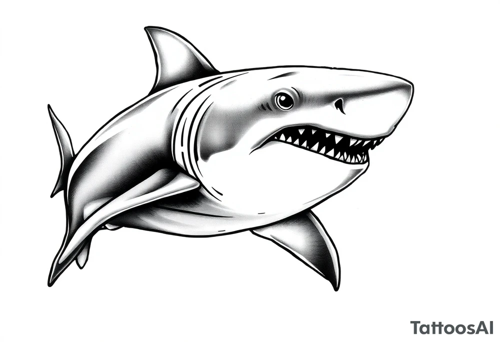 Masculine strong great white shark flowing tattoo idea