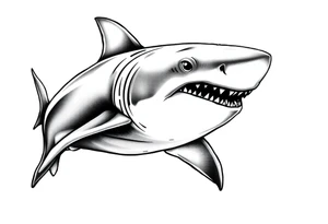 Masculine strong great white shark flowing tattoo idea