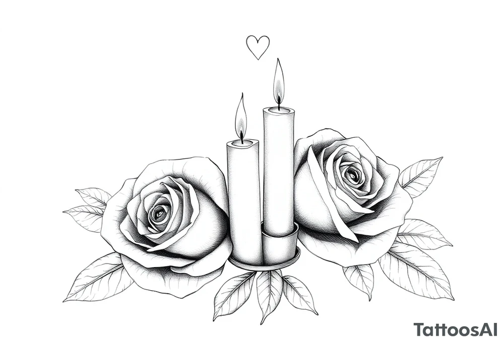 Passed love one, two roses, two candles, blue, hearts tattoo idea
