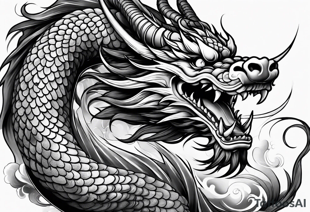 Traditional Japanese Dragon full body and smoke tattoo idea