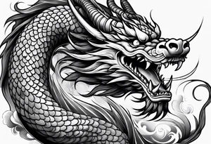 Traditional Japanese Dragon full body and smoke tattoo idea