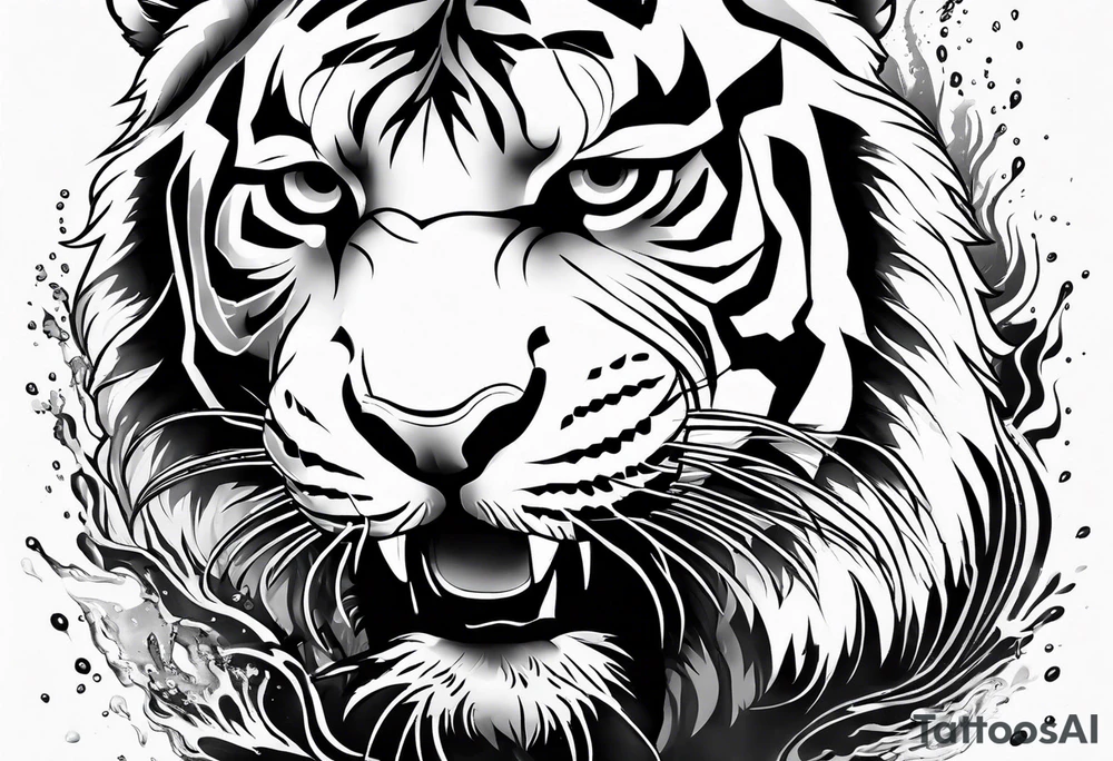 minimalist tiger splashing water tattoo idea
