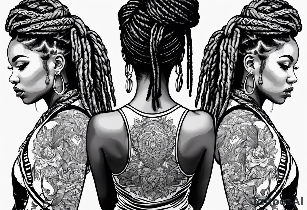 Gym girl silhouette with locs tattoo idea