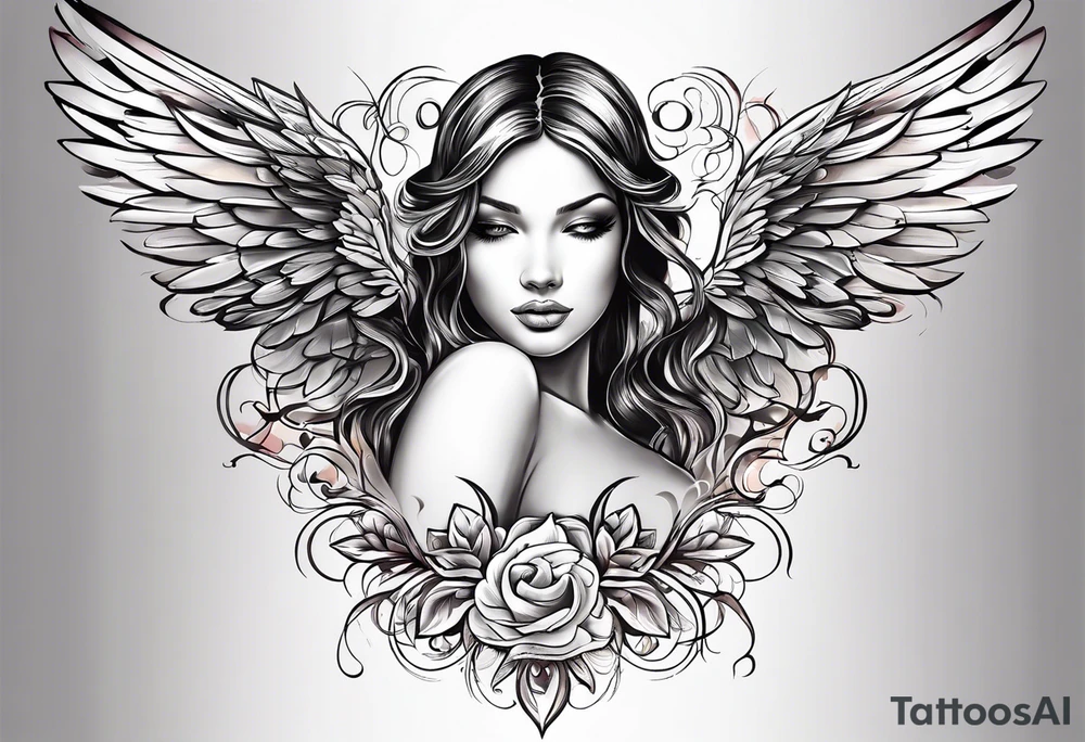 an angel with "my sweet angel" written underneath it tattoo idea