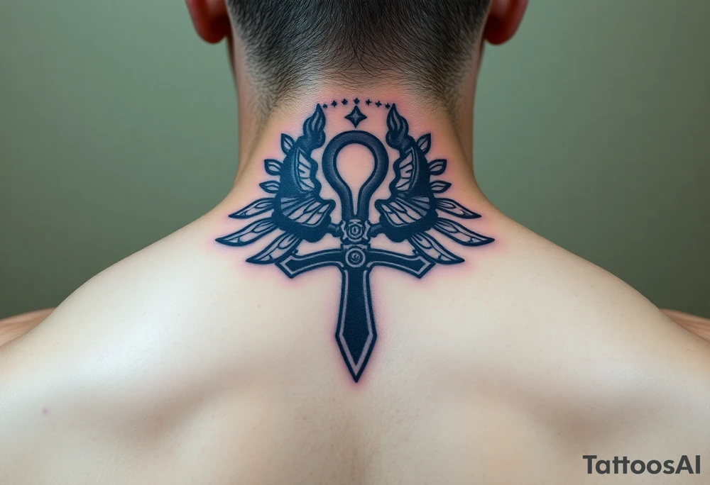 Black ankh leo zodiac sign tattoo idea