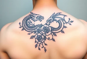 Dragons with roses and vines tattoo idea
