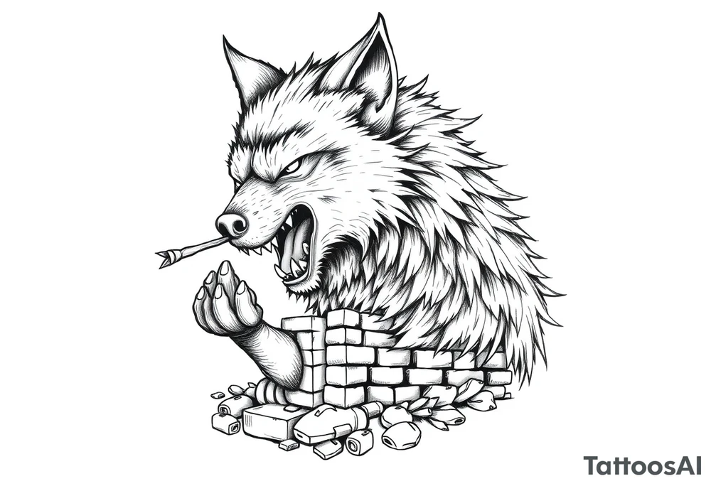 Big bad wolf  blowing a brick house down tattoo idea