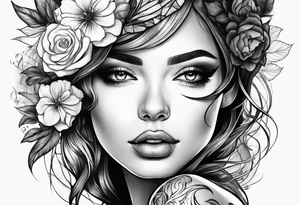 Half faced woman with flowers tattoo idea