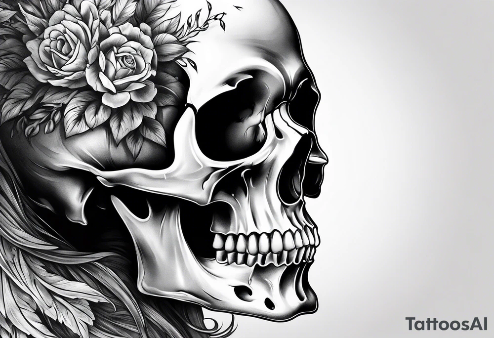 Male skull decaying side view tattoo idea