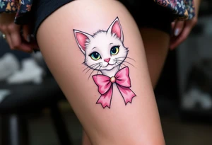 A white cat with a pink bow, Marie from The Aristocats is the ultimate tattoo for feline fans. tattoo idea