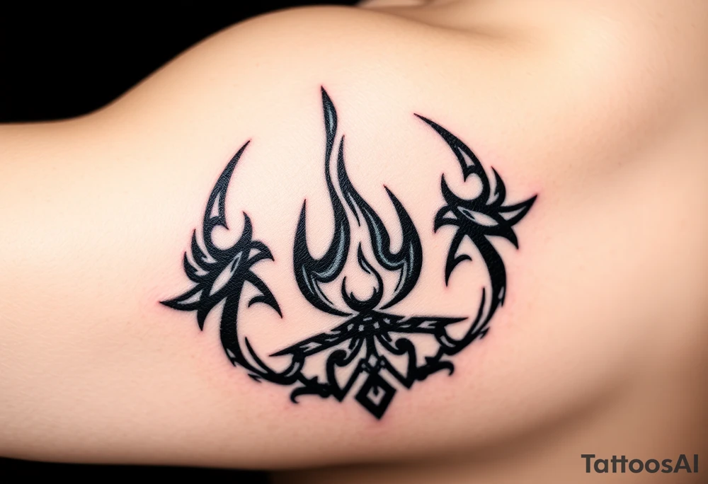 a flame imprisoned in a roots circle tattoo idea