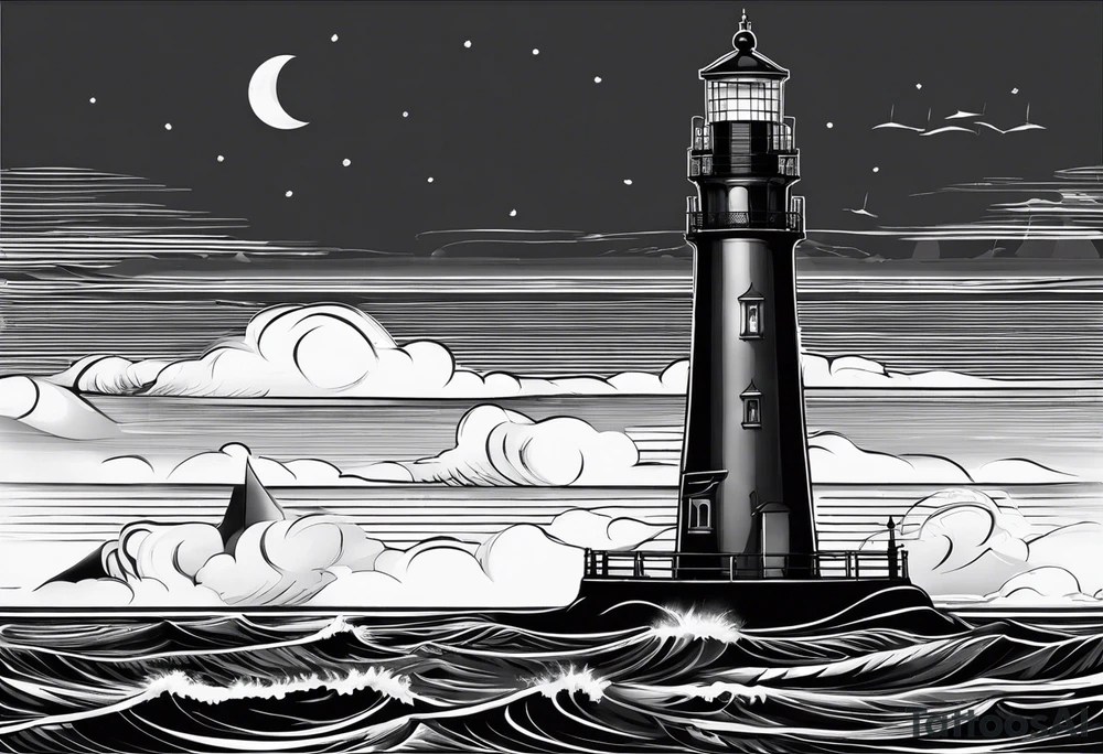 voilier vue de face. phare maritime fixé au centre du voilier et utilisé comme un mat pour les voiles. tattoo idea