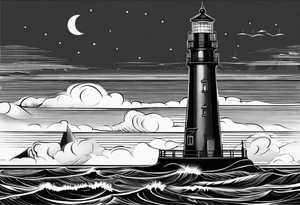 voilier vue de face. phare maritime fixé au centre du voilier et utilisé comme un mat pour les voiles. tattoo idea