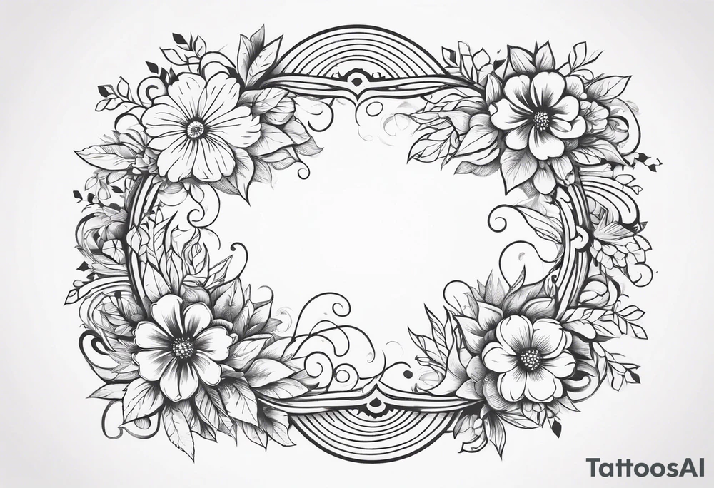 floral clouds circle vignette frame tattoo idea