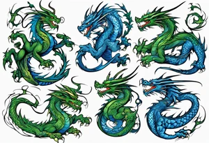 blue dragon tangled with a green dragon tattoo idea