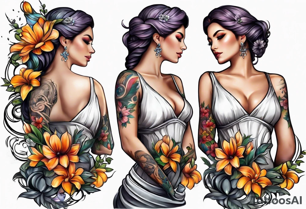 Themis and flowers tattoo idea