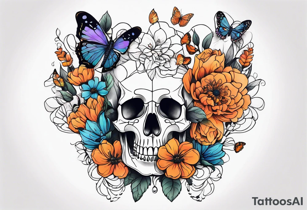 full body skeleton
 flowers and butterflies
simple design minimal tattoo idea