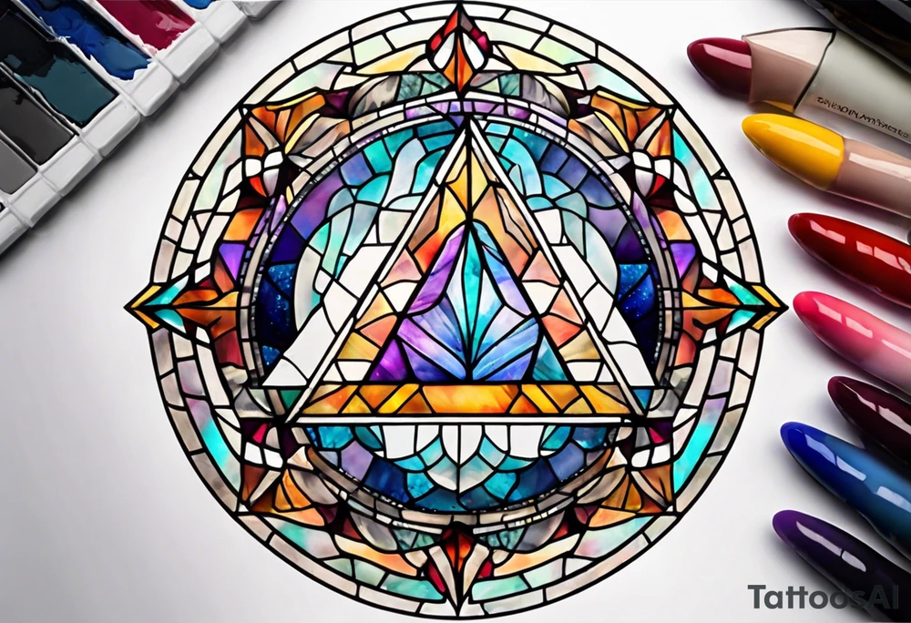 stained glass triangle in a circle tattoo idea