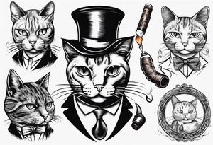 A cat wearing a monocle and smoking a cigar tattoo idea
