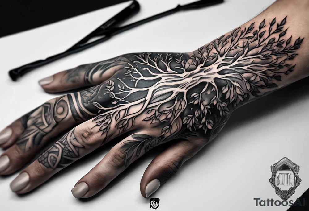 Hands morphing into roots tattoo idea