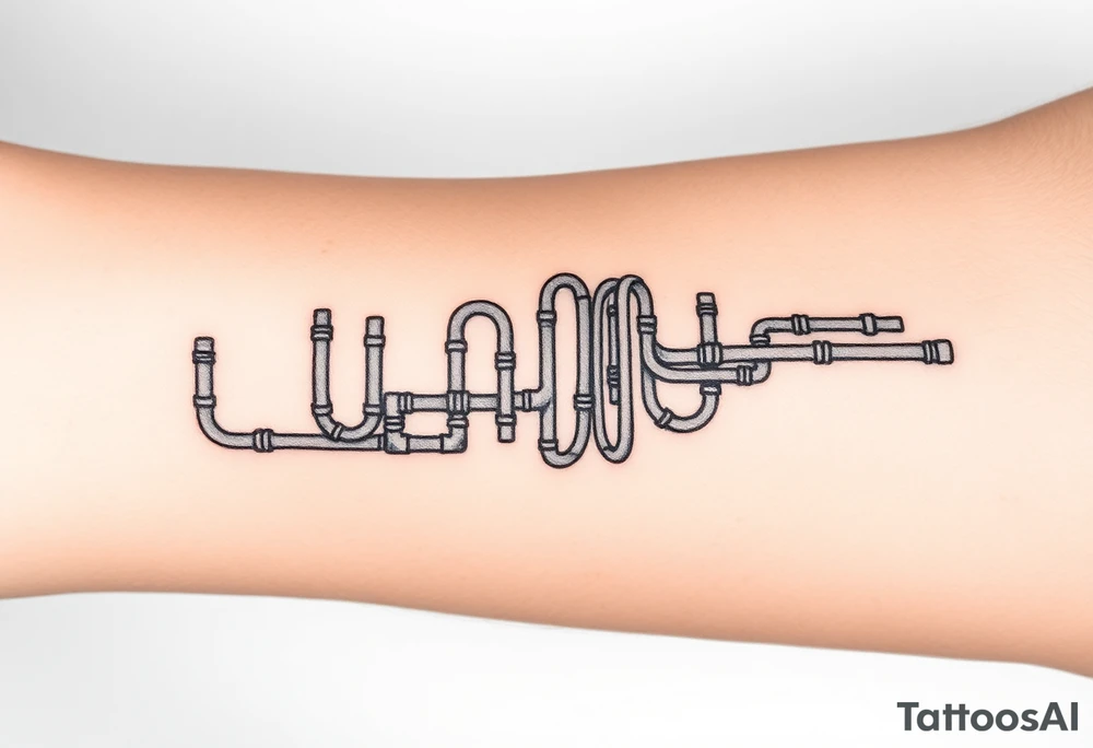 system of 30 thin curved plumbing pipes tattoo idea