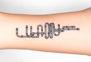 system of 30 thin curved plumbing pipes tattoo idea