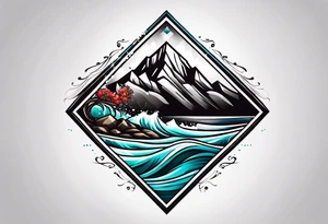 Mountains and ocean waves  crashing diamond shape tattoo idea