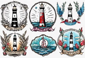tattoo of a light house shining its light on a cancer support ribbon tattoo idea