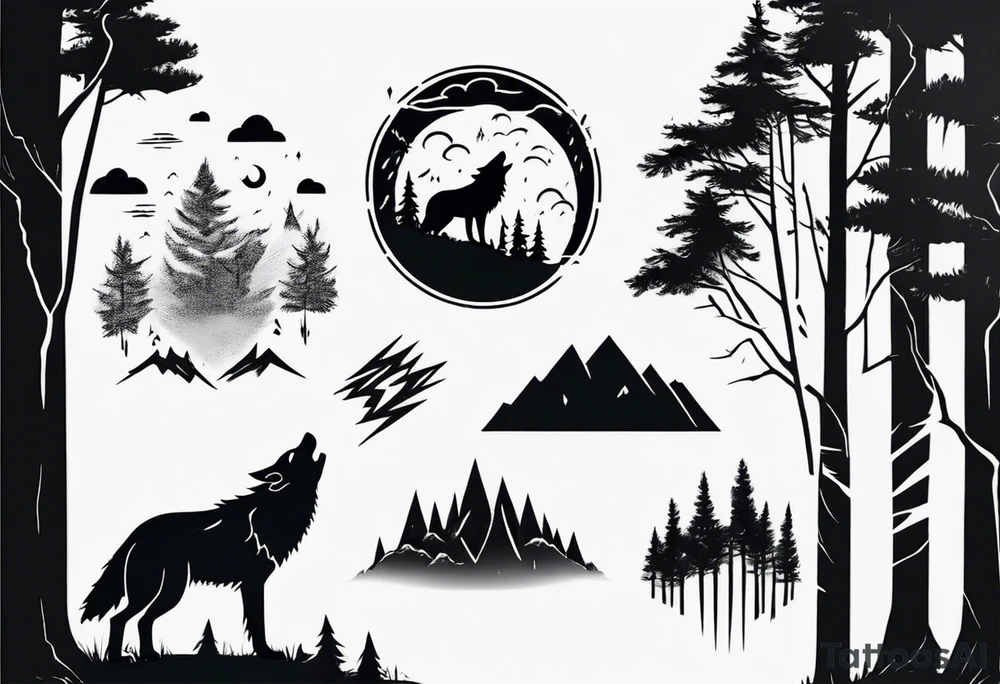 thunderstorm over a forest and a wolf howling tattoo idea thunderstorm over a forest and a wolf howling tattoo idea