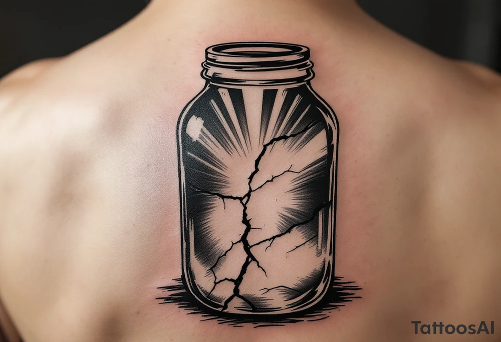 design a tattoo based on “treasures in jars of clay”design a jar that is slightly cracked with some rays of light coming out. the jar should be something more biblical. not jars of glass. tattoo idea