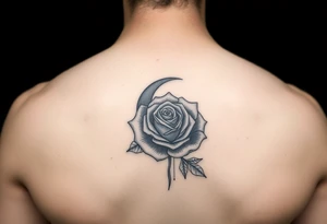 I have a small crescent moon tattoo. I want to cover it up with a rose tattoo. So I would like a rose tattoo with a crescent moon incorporated into it tattoo idea