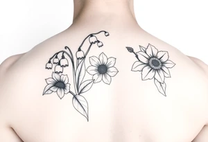 small lily of the valley, marigold, and chrysanthemum tattoo idea