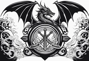 Valhalla sword shield dragon 
stairs tattoo idea
