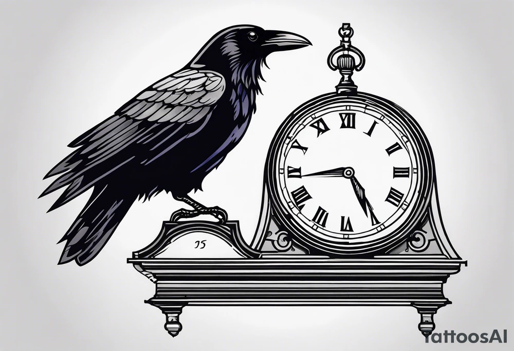 raven perched on clock tattoo idea