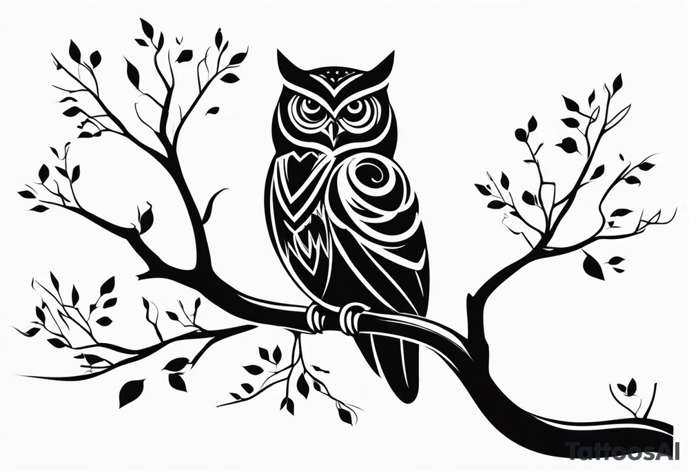 Charming Owl on a Branch tattoo idea