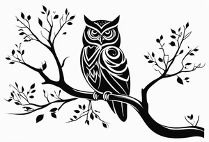 Charming Owl on a Branch tattoo idea