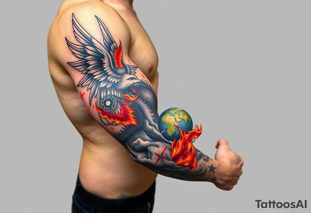 Heaven and hell fighting each other on earth tattoo idea