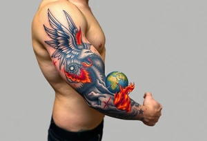 Heaven and hell fighting each other on earth tattoo idea