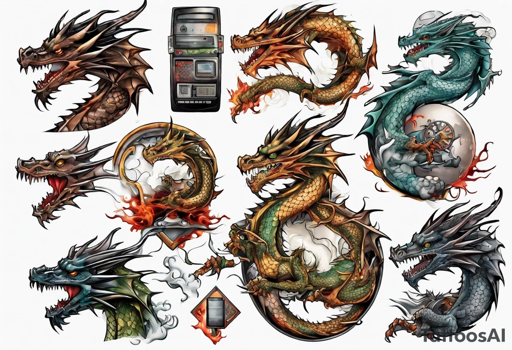 dragon computer parts tattoo idea