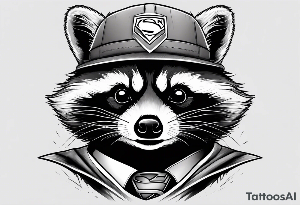 raccoon wearing a Superman t-shirt tattoo idea